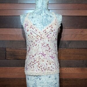 Elle Cream Floral Lace-Trim Cami Tank Top